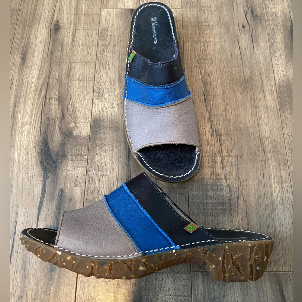 El Naturalista Yggdrasil NC91 slide sandal. Sz 9.5 (Euro 41). Gray, blue, black.
